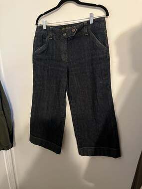 Ann Taylor Modern Fit Lindsay Waist Dark Wash Wide Leg Crop Denim Jeans Size 8